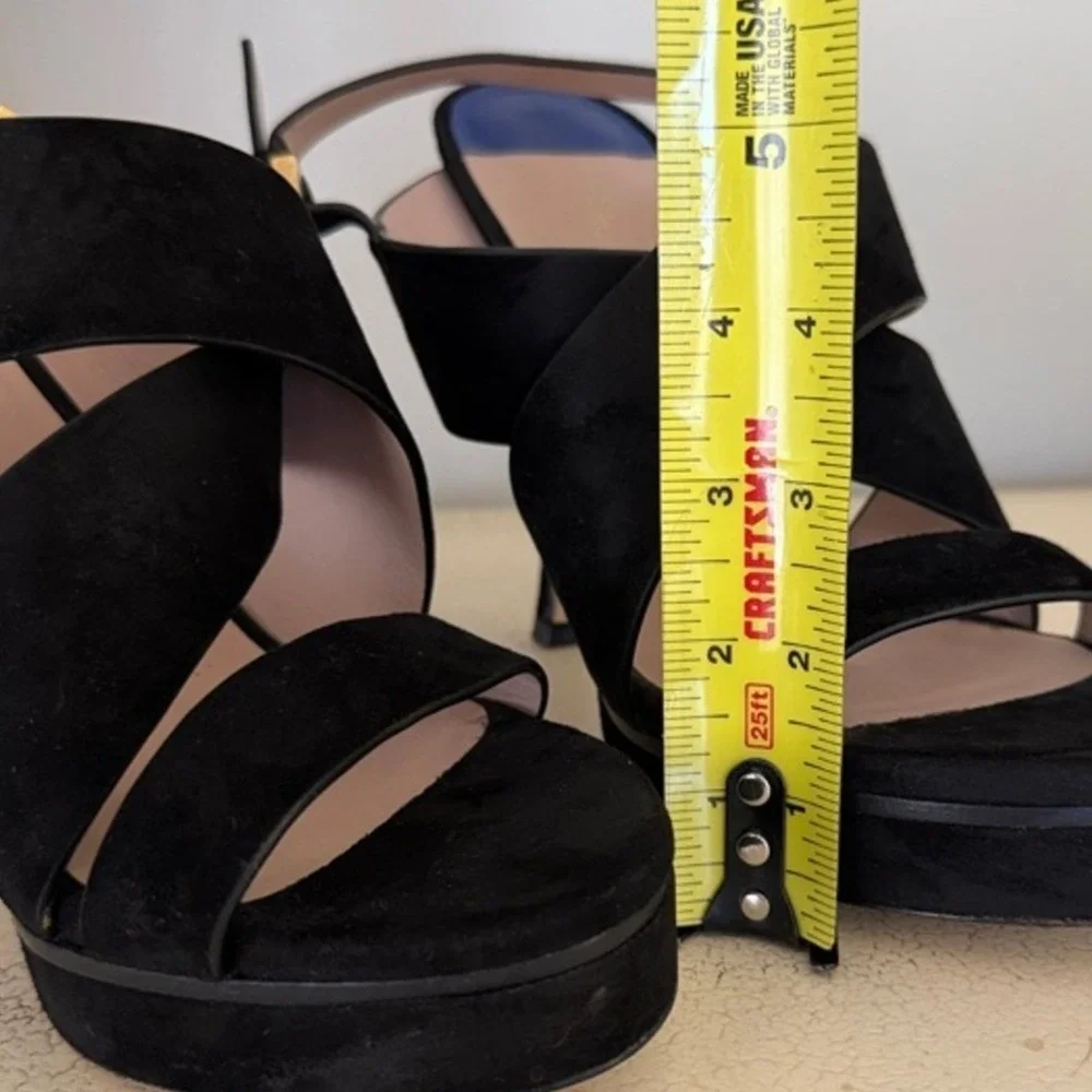 Stuart Weitzman Women Sz 8.5 Black Suede Platform Slingback Heels Gold‎ Buckle